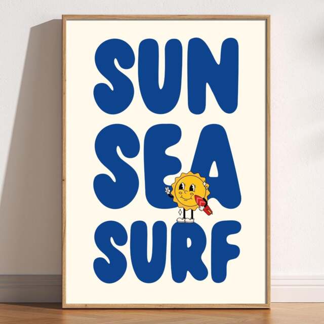 Retro Sun Sea Surf Print Beach Ocean Room Decor - image 1