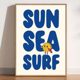 Retro Sun Sea Surf Print Beach Ocean Room Decor - thumbnail 1