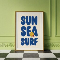 Retro Sun Sea Surf Print Beach Ocean Room Decor - thumbnail 3