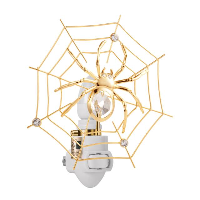24K Gold Plated Spider On Web Handcrafted Luxury Night Light Decorated Swarovski Crystals Bedroom Bathroom Kids Room Gift Premium Decor - image 1