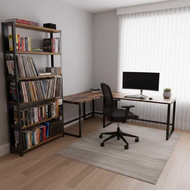 6-Tier Industrial Wood & Metal Shelving Unit Solid Shelves, Angle Steel Frame, Tall Bookcase, Bookshelf, Display Cabinet - image 1