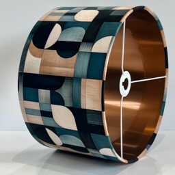 Handmade By Order Teal Blue Wooden Retro Geometric Abstract Print Velvet Drum Lamp Shade Pendant Light All Shapes & Sizes Avail - thumbnail 4