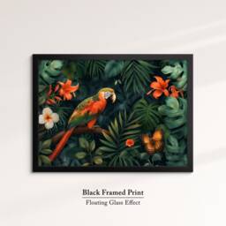 Vibrant Parrot & Butterfly in Lush Jungle - Stunning Canvas Art For Nature Lovers, Exotic Home Decor, Wall Art, Framed Print - thumbnail 2