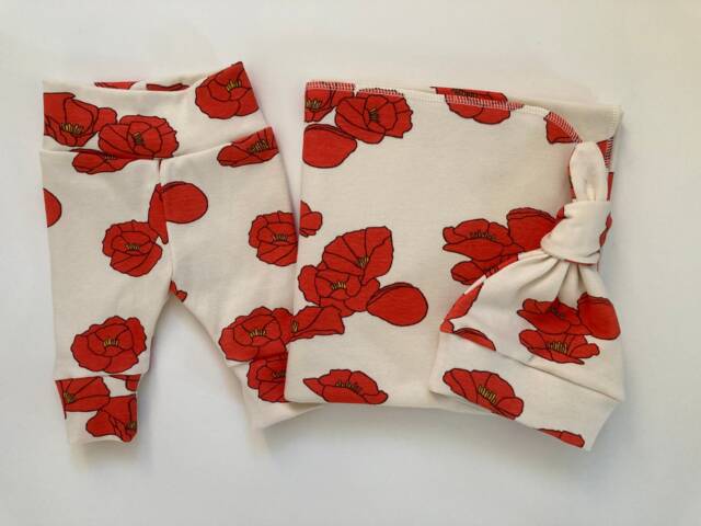 Poppy Organic Swaddle Blanket & Newborn Hat Or Leggings. Take Home Set. Photo Prop Baby Shower Gift - image 1