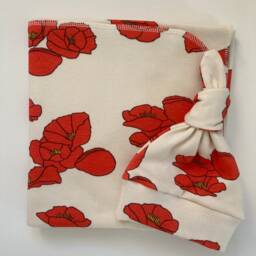 Poppy Organic Swaddle Blanket & Newborn Hat Or Leggings. Take Home Set. Photo Prop Baby Shower Gift - thumbnail 3