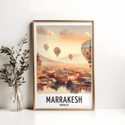 Marrakesh Travel Print - Watercolour Poster Design - Wall Artwork Morocco Gifts Home Decor Art Gift Marrakech Painting Picture - thumbnail 1