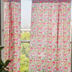 Bright Pink & Green Floral Spring Summer Curtains, Light Airy Lively Yet Calming Cotton Drapes, Can Be Customized To Any Style - thumbnail 1