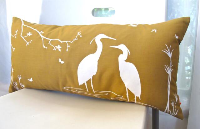 Golden Brown Egret Lovers in The Swamp Rectangle Pillow - image 1