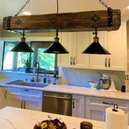 Rustic Wood Beam Chandelier With 3 Metal Shades - thumbnail 3