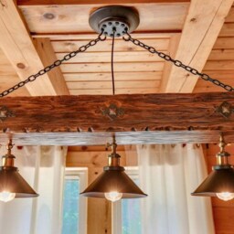 Rustic Wood Beam Chandelier, 3-Light Farmhouse Kitchen Island Pendant With Metal Shades - thumbnail 4