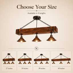 Rustic Wood Beam Chandelier With 3 Metal Shades - thumbnail 2