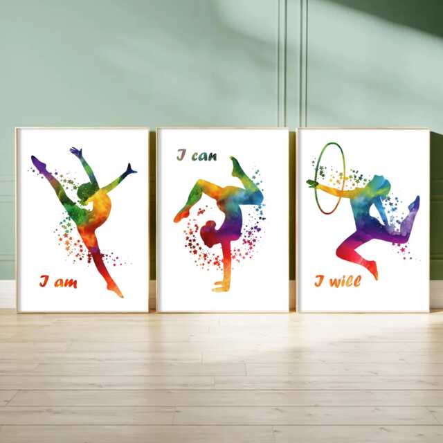 Gymnastics Wall Art Prints Girls Bedroom Decor, Set Of 3 - image 1