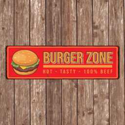 Burger Zone Metal Sign - Retro Hot Tasty Beef Wall Art, Diner Kitchen Grill Decor, Bbq Hamburger - thumbnail 1
