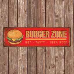 Burger Zone Metal Sign - Retro Hot Tasty Beef Wall Art, Diner Kitchen Grill Decor, Bbq Hamburger - thumbnail 2
