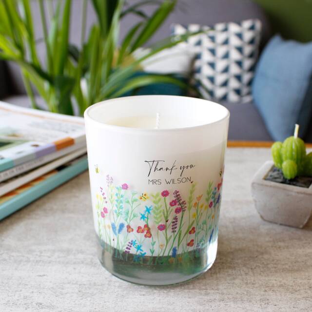 Personalised Teacher Wildflower Scented Candle - Thank You Container Glass Gift Teaching Assistant - image 1
