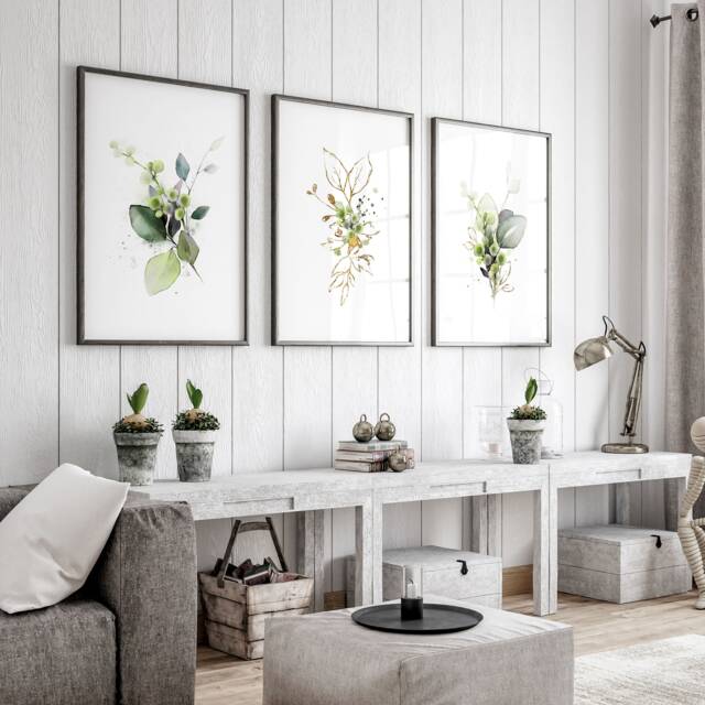 Watercolour Greenery Wall Art Set X 3 Botanical Prints, Decor Living Room Greenery Paintings For Home Decor, Boho Print - image 1