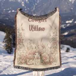 Personalized Cowgirl Blanket, Custom Name Western Bunny Nursery Throw, Little Baby Girl Keepsake, Boho Floral Blanket - thumbnail 3