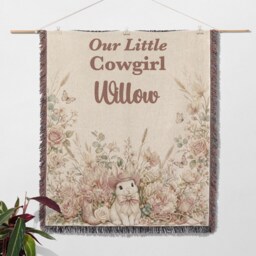 Personalized Cowgirl Blanket, Custom Name Western Bunny Nursery Throw, Little Baby Girl Keepsake, Boho Floral Blanket - thumbnail 2