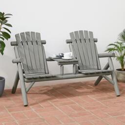 Wooden Garden Bench With Built-In Table Outdoor Loveseat - thumbnail 1