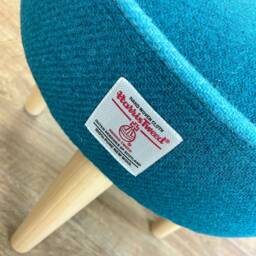Teal Harris Tweed Footstool With Turquoise Piping & Varnished Wooden Legs - thumbnail 2