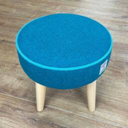 Teal Harris Tweed Footstool With Turquoise Piping & Varnished Wooden Legs - thumbnail 3
