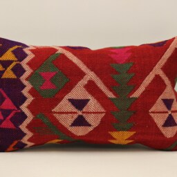 Vintage Turkish Kilim Pillow Cover, Wool Lumbar Cushion - 12x20 In - thumbnail 2