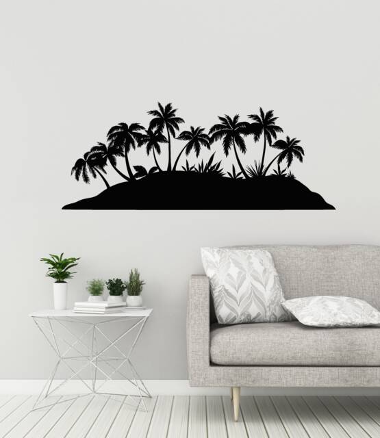 Island Vinyl Wall Decal Palms Tropical Beach Theme Style Coastal Decor Room Stickers Mural - #3112Di - image 1