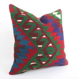 Vintage Turkish Kilim Pillow Cover Bohemian Woven Cushion - 20x20'' - thumbnail 3