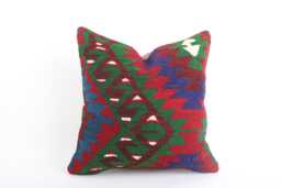 Vintage Turkish Kilim Pillow Cover Bohemian Woven Cushion - 20x20'' - thumbnail 1