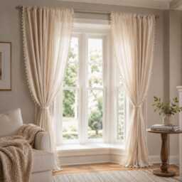 Vintage Patchwork Curtains With Tassels, Rod Pocket Hollow, Rustic Boho Semi-Blackout Drapes - thumbnail 2