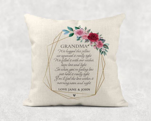 Personalised Grandma Hug Cushion Linen Style Pillow, Keepsake Gift - image 1