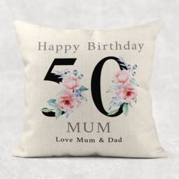 Personalised Floral Birthday Pillow Custom Name & Age Linen Cushion - thumbnail 3