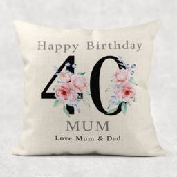 Personalised Floral Birthday Pillow Custom Name & Age Linen Cushion - thumbnail 2