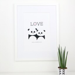 Panda Bear Love Print - Personalised Print Anniversary Gift Wedding Valentines Pandas Black & White UK Wink Design - thumbnail 3