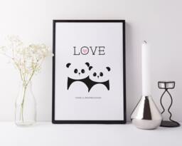 Panda Bear Love Print - Personalised Print Anniversary Gift Wedding Valentines Pandas Black & White UK Wink Design - thumbnail 1