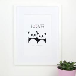 Panda Bear Love Print - Personalised Print Anniversary Gift Wedding Valentines Pandas Black & White UK Wink Design - thumbnail 2