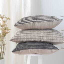 Decorative Black Linen Pillowcase, Neutral Stylish Farmhouse Throw Pillow, Accent Living Room Pillow Cover - thumbnail 3