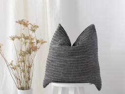 Decorative Black Linen Pillowcase, Neutral Stylish Farmhouse Throw Pillow, Accent Living Room Pillow Cover - thumbnail 1