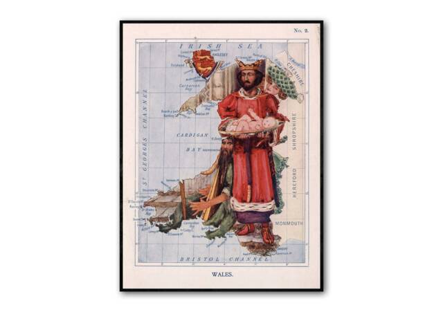 Wales Caricature Map - Old Antique Of Wales. King Edward Shows The First Prince To People -Lilian Lancaster - image 1