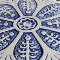 10 Collectibles Circle Wall Sculpture Made From Ceramic, Ceramic Tile For Outdoor Decor, Kitchen Design Suzani Mix Blue&white - thumbnail 3