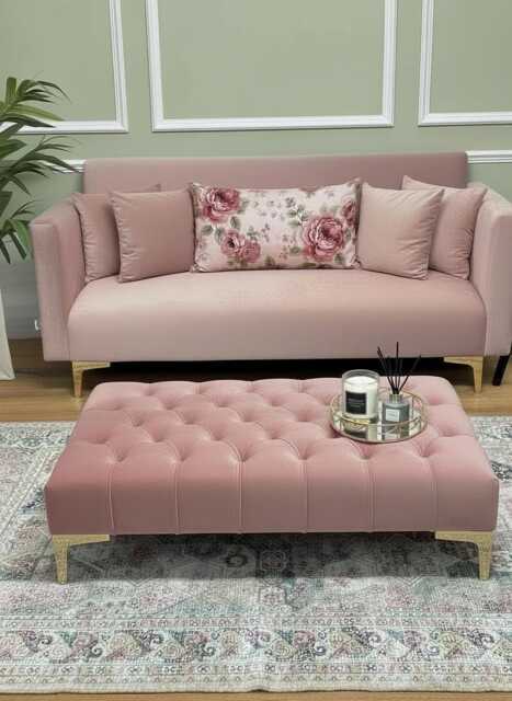 Pink Handmade Chesterfield Velvet Footstool Luxury Ottoman Coffee Table - image 1