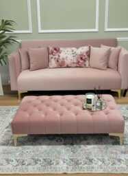 Pink Handmade Chesterfield Velvet Footstool Luxury Ottoman Coffee Table