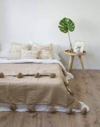 Bohemian Decor Bedcover, Moroccan Pom Throw Blanket, Blanket Sofa, Throw Blanket With Tassels, Handwoven Cotton - thumbnail 1
