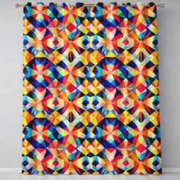 Geometric Star Pattern Bright Symmetry Kaleidoscope Seamless Readymade Eyelet Ring Top Thermal 100% Blackout Curtains - thumbnail 2