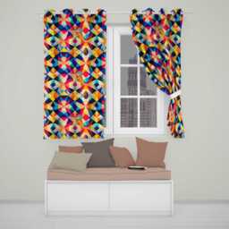 Geometric Star Pattern Bright Symmetry Kaleidoscope Seamless Readymade Eyelet Ring Top Thermal 100% Blackout Curtains - thumbnail 1