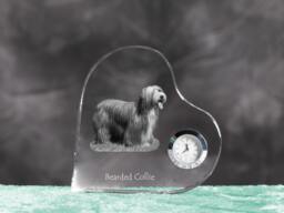 Bearded Collie - Crystal Clock in The Shape Of A Heart With Image Pure-Bred Dog - thumbnail 1