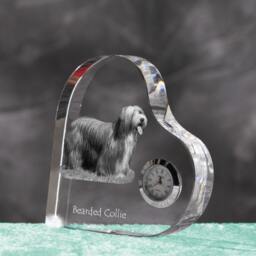 Bearded Collie - Crystal Clock in The Shape Of A Heart With Image Pure-Bred Dog - thumbnail 2