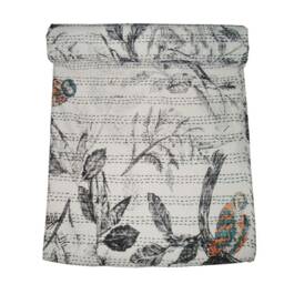 Owl Print Kantha Bed Cover Handmade Indian Cotton Quilt - 90x108 Inch - thumbnail 2
