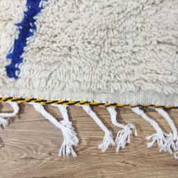 Moroccan Beni Ourain Rug - Handmade Berber Wool Carpet, Cream & Blue Minimalist Tribal Area - thumbnail 4