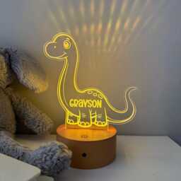Personalised Dinosaur Night Light - Kids Nursery Lamp Custom Name Led Baby Room Decor Colour Changing - thumbnail 3